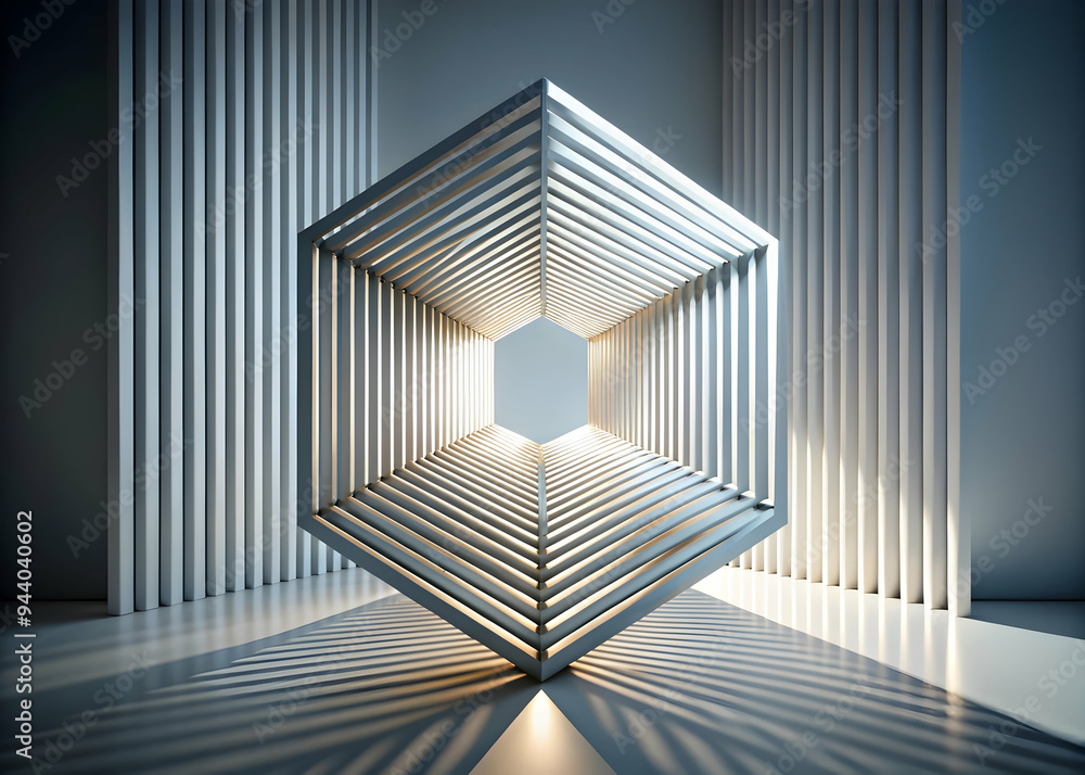 Poster infinite perspective: a minimalist 3d render of a square tunnel bathed in cool blue light, creating 