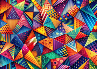 Fototapeta premium Kaleidoscope of Geometry: A vibrant, abstract design bursting with colorful triangles and geometric patterns. 