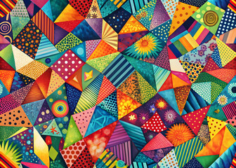 Fototapeta premium Kaleidoscope of Geometry: A vibrant, abstract design bursting with colorful triangles and geometric patterns. 