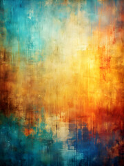 Fototapeta premium Abstract Watercolor Sunset: A vibrant and textured abstract background with hues of blue, yellow, and red. Evokes a sense of warmth, optimism, and the beauty of nature. Perfect for creative projects, 