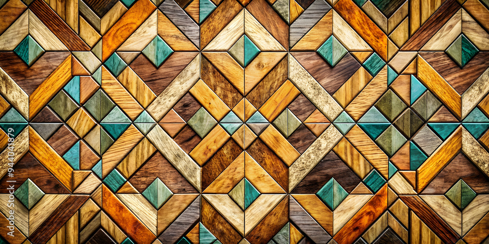 Poster geometric wooden mosaic: a captivating blend of texture and pattern, this abstract background featur