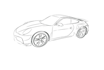 a sketch of a sports car on a white background