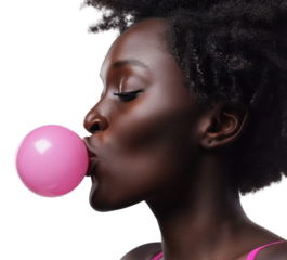 PNG Woman blowing pink bubblegum