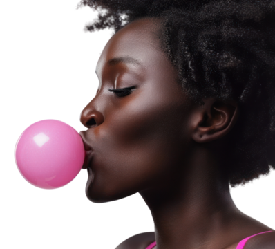 PNG Woman blowing pink bubblegum