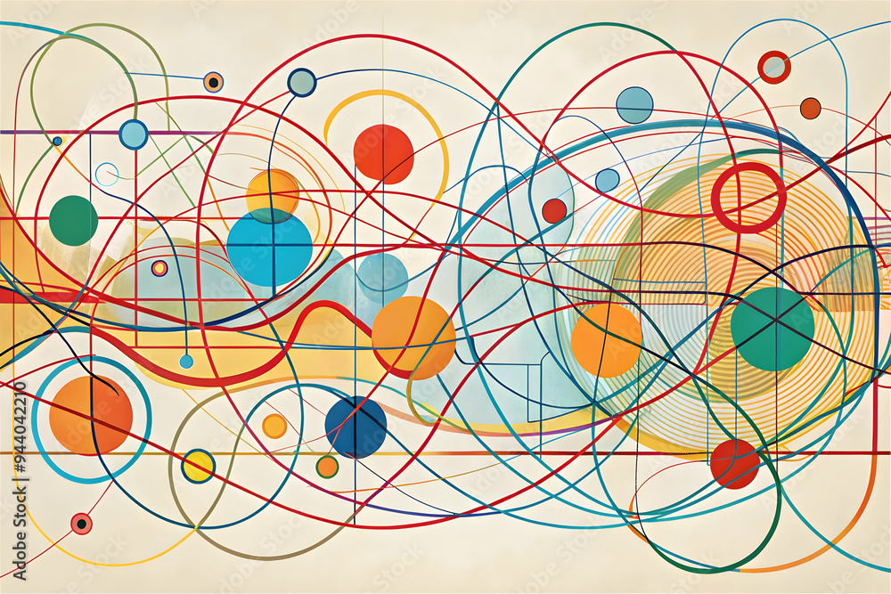 Poster abstract interconnectedness: a vibrant and dynamic abstract illustration of colorful lines and spher