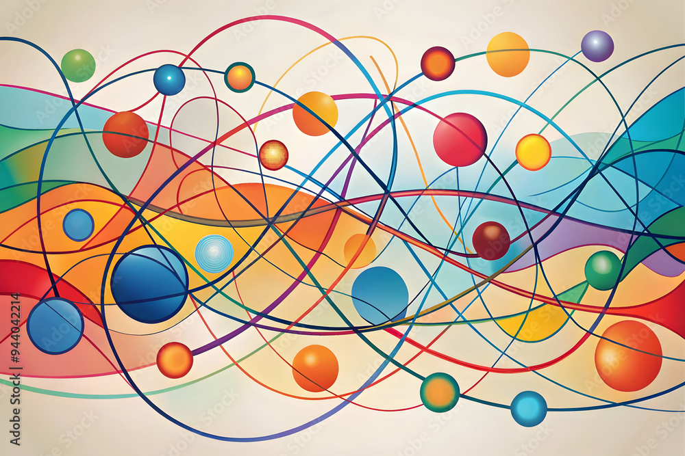 Poster abstract interconnectedness: a vibrant and dynamic abstract illustration of colorful lines and spher