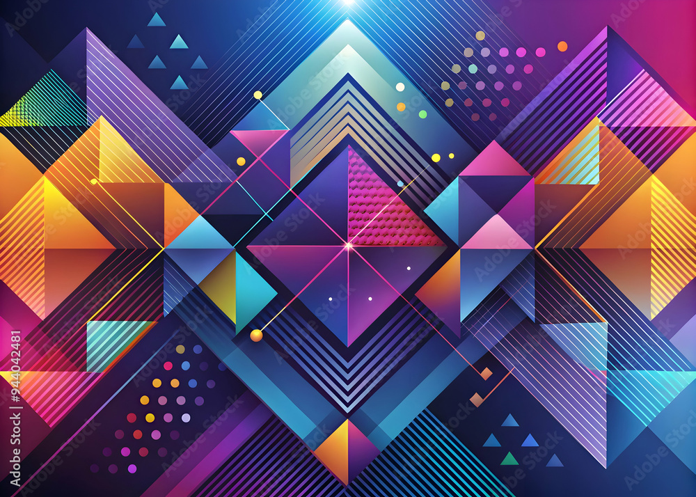 Poster geometric symphony: a vibrant composition of 3d shapes and patterns creates a dynamic and modern abs