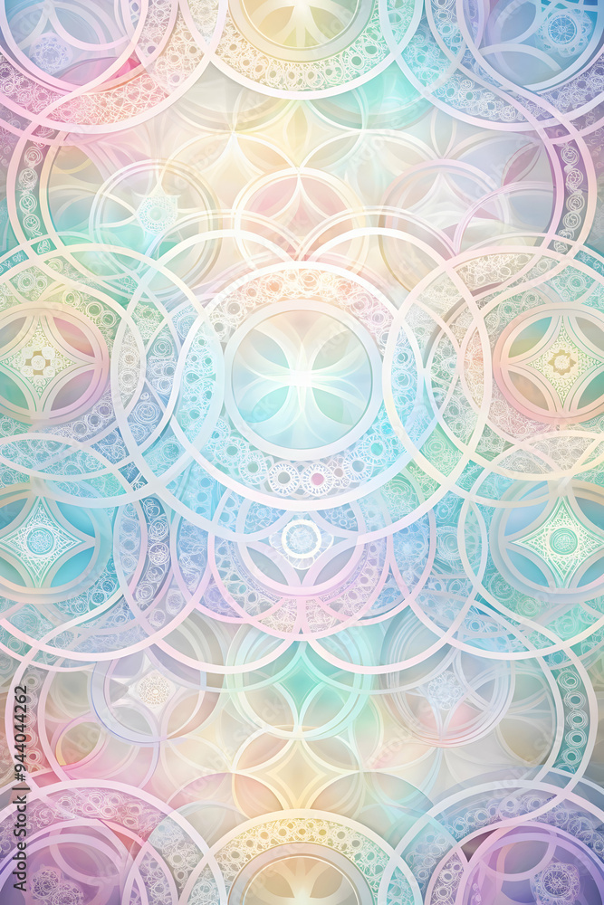 Poster pastel dream weaver: a symphony of overlapping pastel circles, adorned with intricate lace-like patt