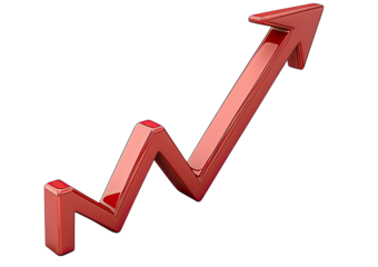 A striking red arrow graph symbolizing growth and upward trends in business, finance, and investment.
