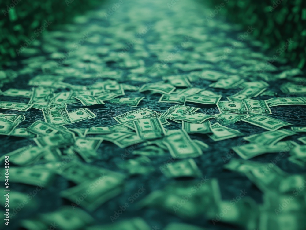 Aufkleber a river flowing with banknotes, symbolizing the continuous and dynamic distribution of wealth