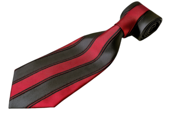Elegant striped tie in red and black, perfect for formal occasions or business attire, showcasing sophistication and style.