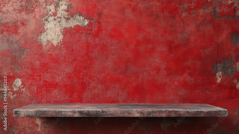 Poster empty red old textured background and stand display or shelf with studio for showing or design chris
