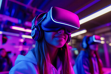Young Woman Experiencing Virtual Reality