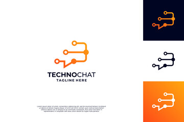 Chat tech logo design with dot connection