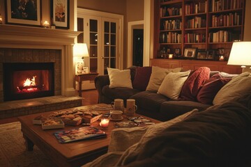 Fototapeta premium Cozy Living Room with a Fireplace and a Couch