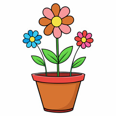 Colorful Flowering Plant Vector on White Background