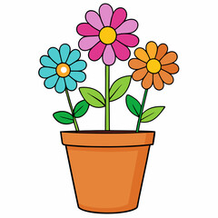 Colorful Flowering Plant Vector on White Background
