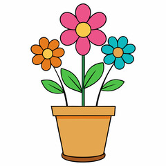Colorful Flowering Plant Vector on White Background