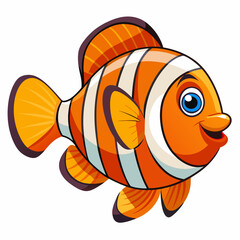 Cartoon Illustration of a Smiling Orange and White Clownfish