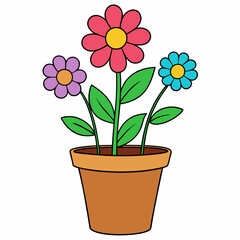 Colorful Flowering Plant Vector on White Background