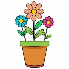 Colorful Flowering Plant Vector on White Background