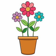 Colorful Flowering Plant Vector on White Background