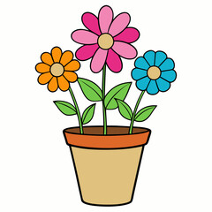 Colorful Flowering Plant Vector on White Background