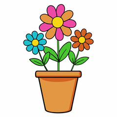Colorful Flowering Plant Vector on White Background