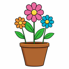 Colorful Flowering Plant Vector on White Background