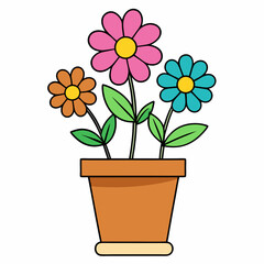 Colorful Flowering Plant Vector on White Background