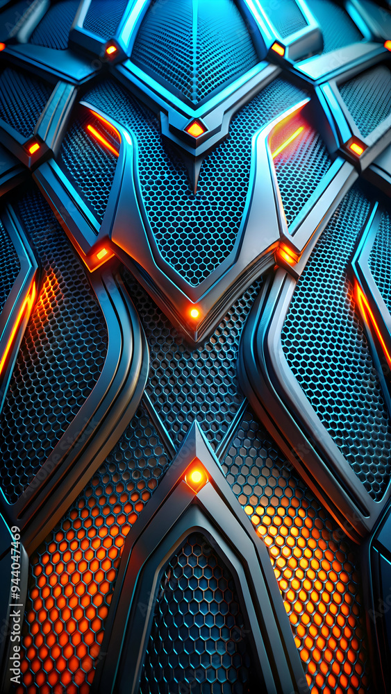 Aufkleber futuristic metallic texture: a close-up abstract image of a futuristic metallic surface with a intri