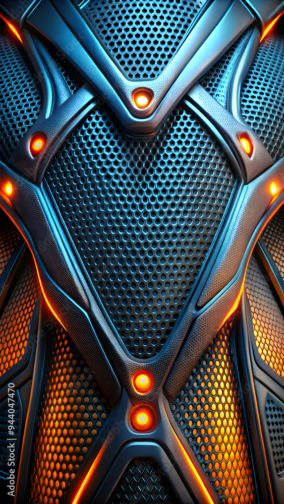 Poster futuristic metallic texture: a close-up abstract image of a futuristic metallic surface with a intri