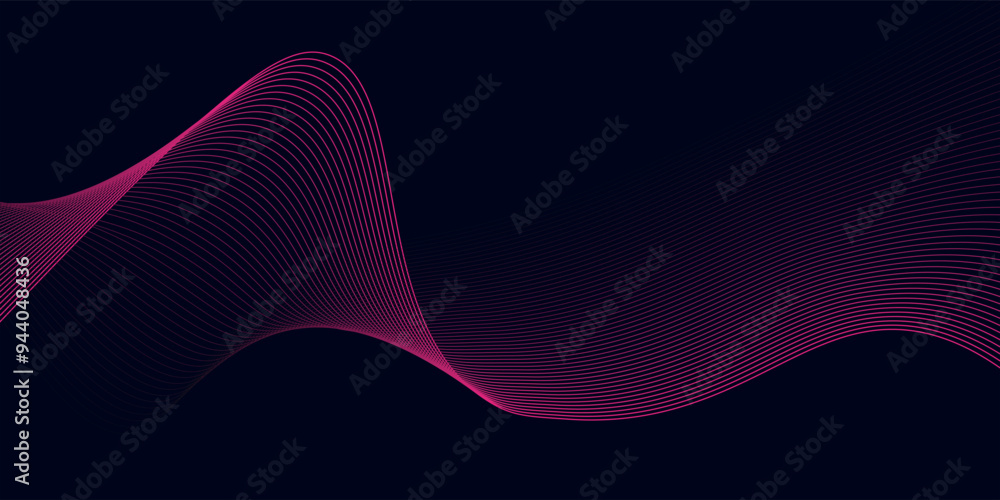 Poster printabstract glowing wave lines on dark blue background. dynamic wave pattern. modern flowing wavy 