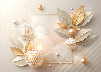 Golden Floral Circle: A delicate arrangement of golden and white paper flowers and leaves form a circular design within a gold frame, creating an elegant and sophisticated aesthetic. 