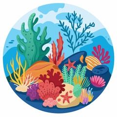Underwater Scene with Vibrant Coral Reef and Sea Life
