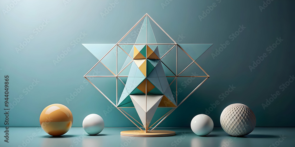 Aufkleber abstract geometric composition: a minimalist 3d rendering of a geometric structure, with a series of