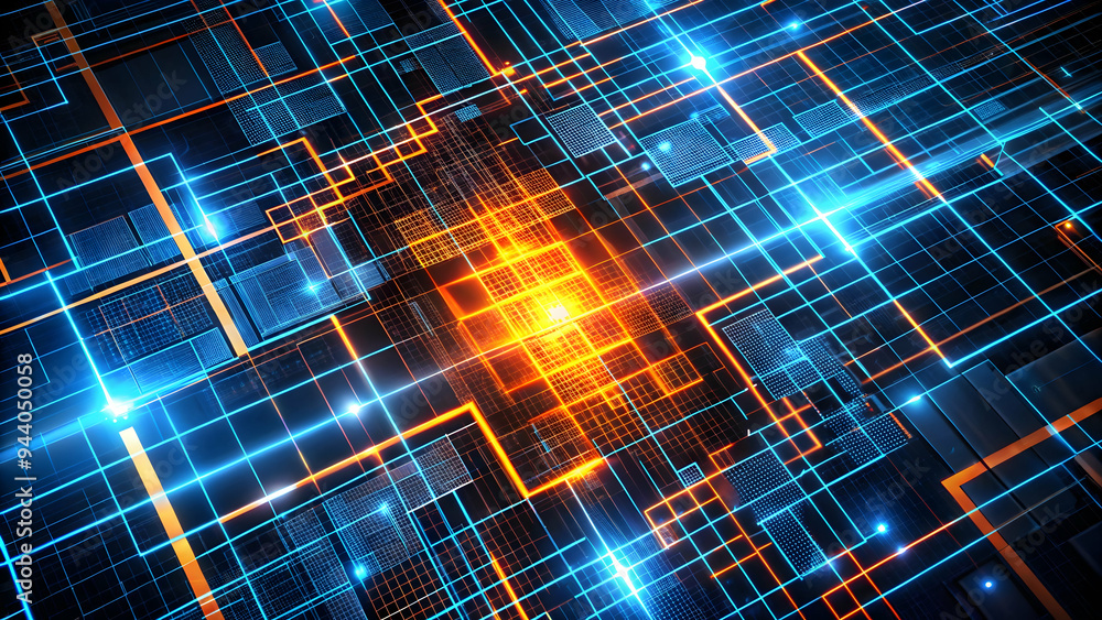 Poster digital network burst: a vibrant abstract representation of a digital network, showcasing the interc