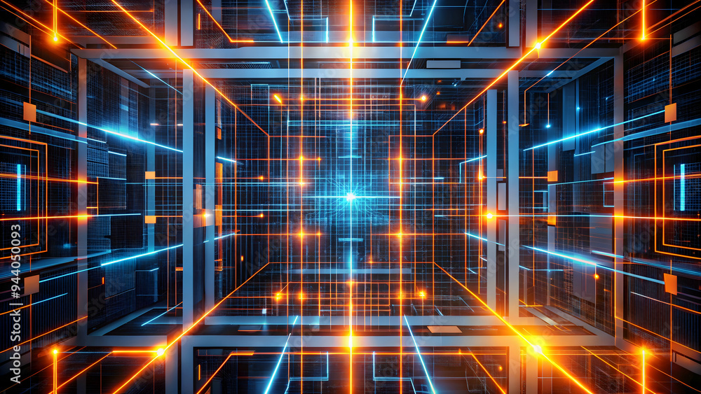 Aufkleber digital network burst: a vibrant abstract representation of a digital network, showcasing the interc