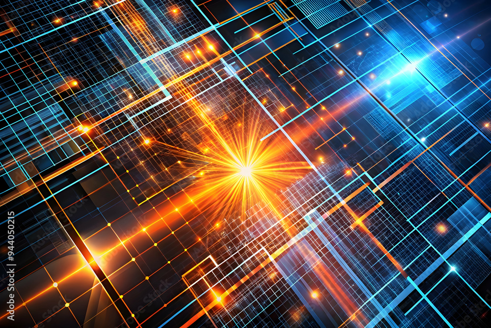 Poster digital network burst: a vibrant abstract representation of a digital network, showcasing the interc