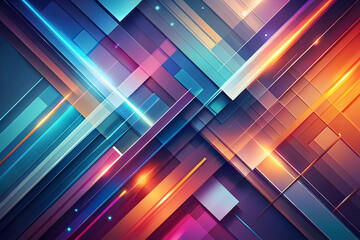 Obraz premium Abstract Geometric Pattern: A vibrant and dynamic composition of intersecting lines and shapes in a spectrum of colors, creating a modern and futuristic feel. 