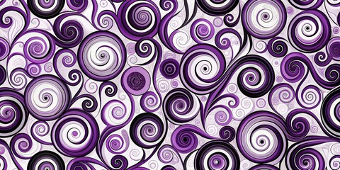 Purple Swirls A Psychedelic Abstract with Purple and Black Spirals on a White Background
