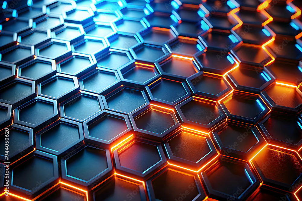 Poster abstract hexagon network: a mesmerizing 3d rendering of a hexagonal network with glowing blue and or