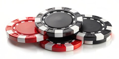 Red and Black Casino Chips on a White Background - Still Life Photography