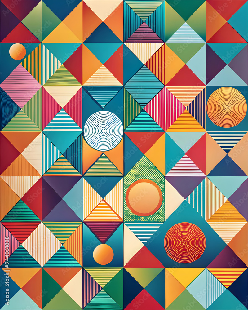 Poster abstract geometric pattern with circles and squares: a vibrant, modern design that captures the esse
