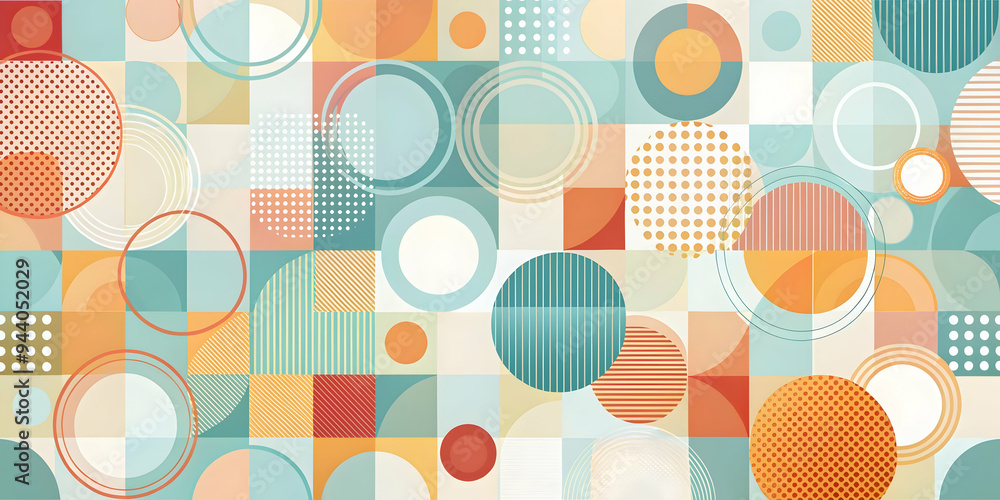 Poster abstract geometric pattern with circles and squares: a vibrant, modern design that captures the esse