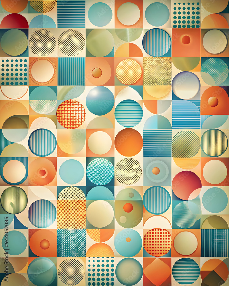 Poster abstract geometric pattern with circles and squares: a vibrant, modern design that captures the esse