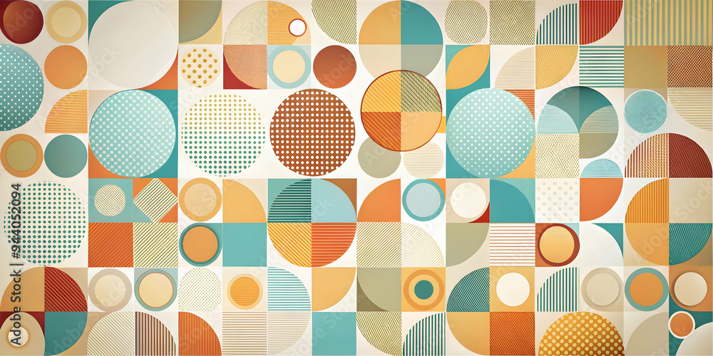 Poster abstract geometric pattern with circles and squares: a vibrant, modern design that captures the esse