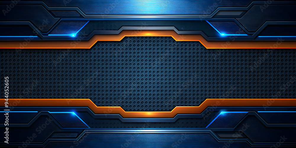 Poster cybernetic glow: a futuristic blue and orange abstract background with glowing lights and a honeycom