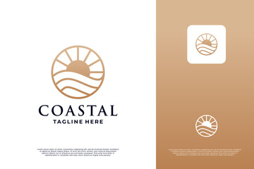 Coastal sun wave logo design line art style