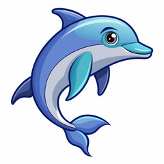 Obraz premium Cartoon Illustration of a Blue Dolphin Leaping